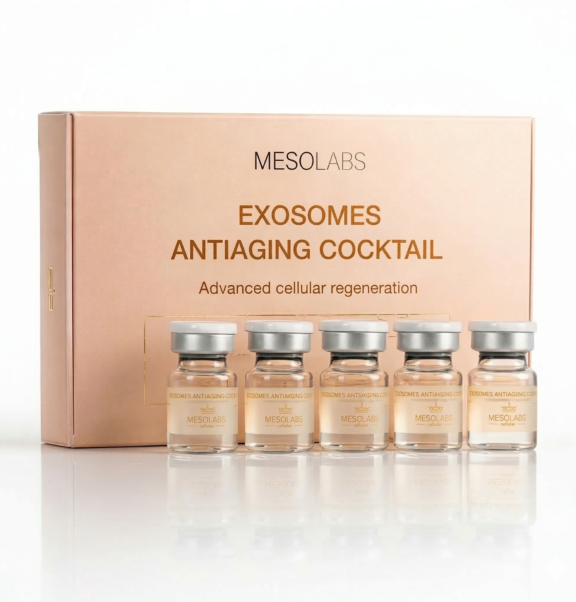 Discover the power of cell regeneration with our Exosomes Antiaging Cocktail, an advanced cosmetic treatment designed to revitalize, brighten, and rejuvenate your skin from within. Its innovative formula combines plant exosomes, vitamins, essential amino acids, and hyaluronic acid to deliver a comprehensive anti-aging effect: firmer, more hydrated, and visibly brighter skin.